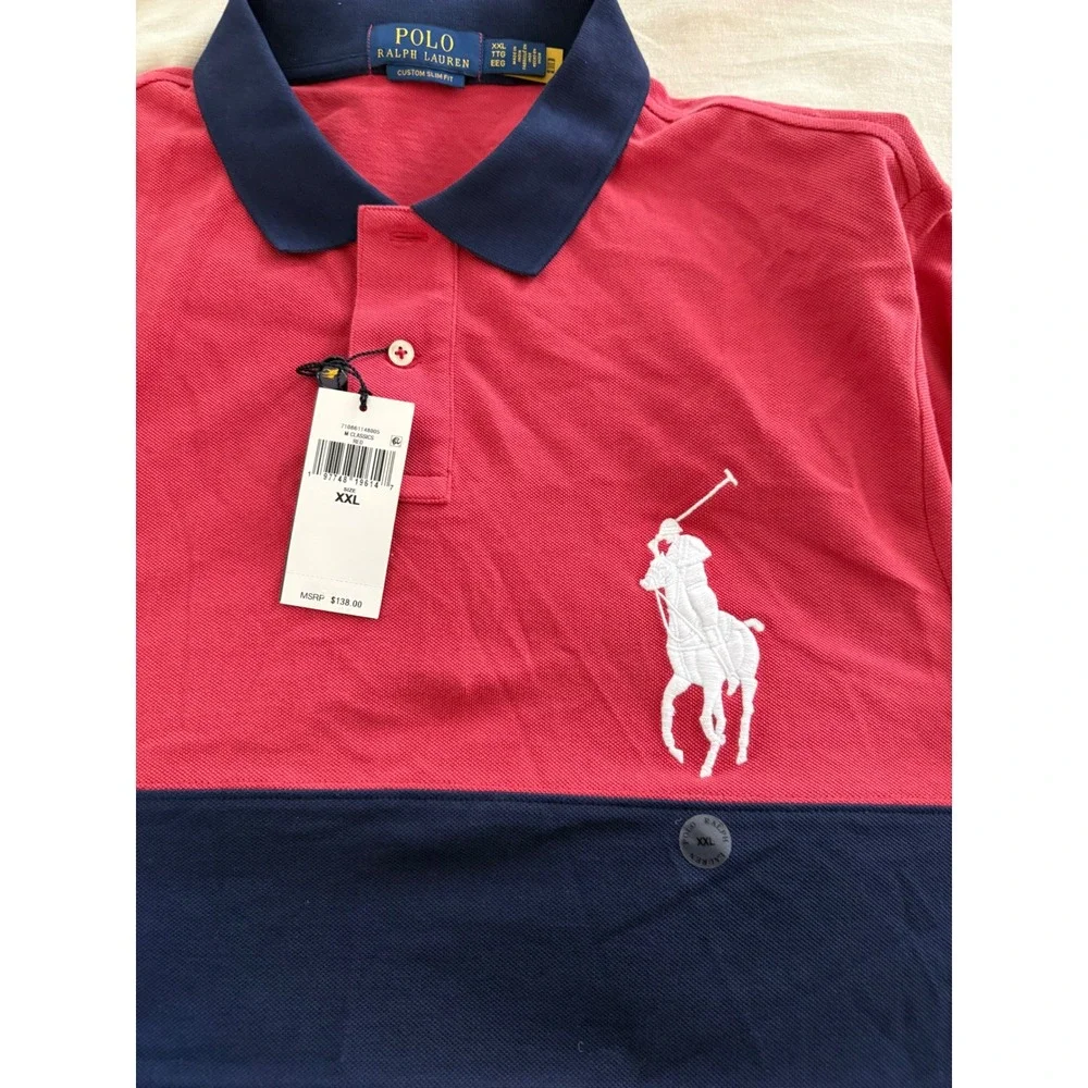 Polo Ralph Lauren Big Pony Polo Shirt XXL Red Navy Custom Slim Fit NWT